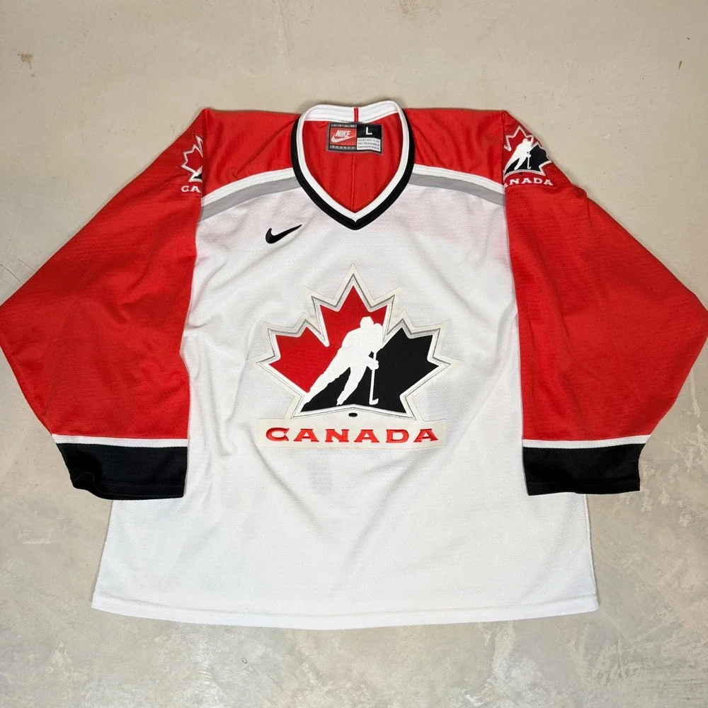 Nike Team Canada Hockey Jersey Mens Large White Red Embroidered Vintage L